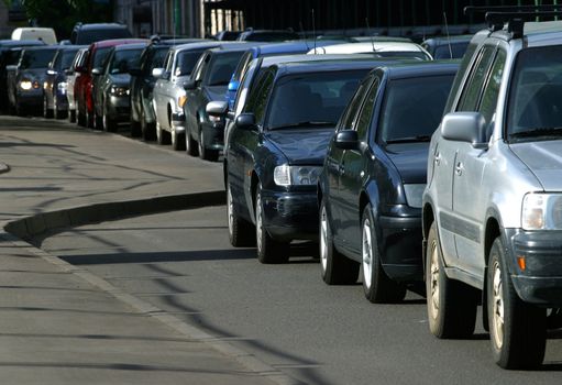 Traffic jam in Moscow in the summer