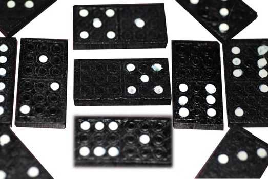 A photograph of a variety of different numbers of spots on dominoes blocks