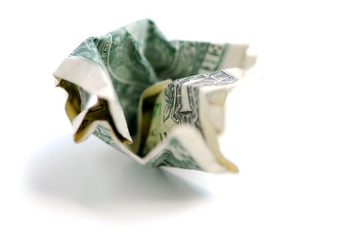 Crumpled one us dollar bill
