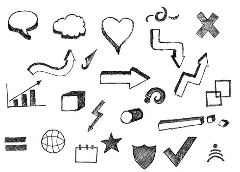 Set of  hand-painted  icons  on white background