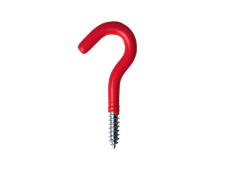 a red screw forming the shape of a question mark on white.