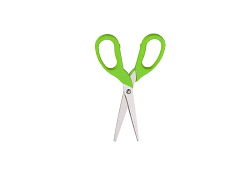 Green scissors isolated on the white background