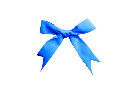 single satin blue bow isolated on white background for site