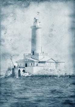 Old Lighthouse - Retro style highly detailed grunge abstract textured collage