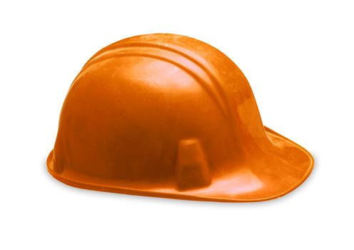 orange construction helmet shot isolated on white
