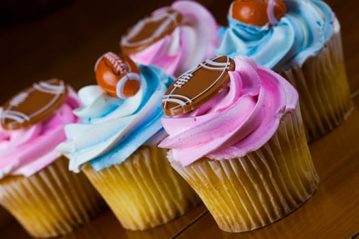 Close up of a cup cake on the wooden table