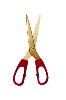 A golden scissors isolated on white background