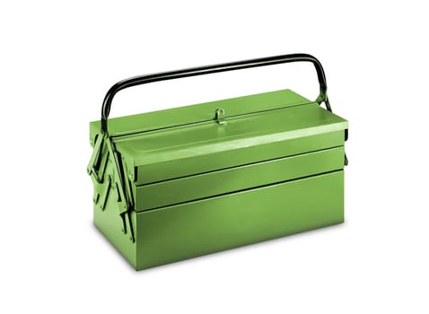 green mechanic's basic tool box with set of spanner for site