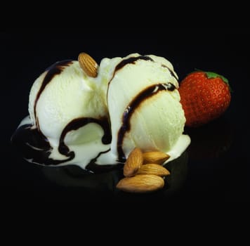 Ice Cream cup on black background, shallow DOF photo