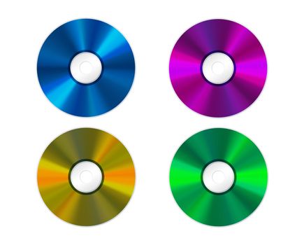 Illustration of four colored Compact Discs isolated
