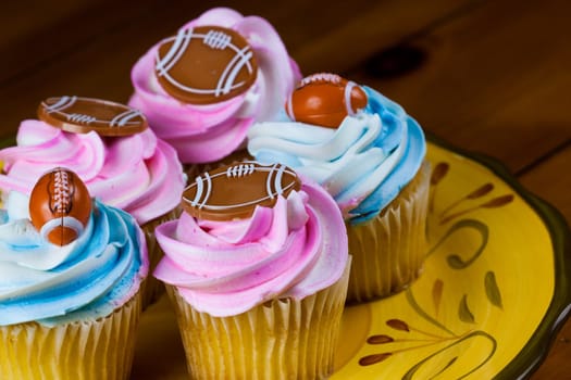 Close up of a cup cake on the wooden table