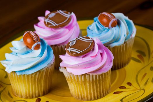 Close up of a cup cake on the wooden table