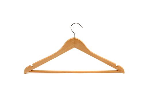 Wooden hanger, it is isolated on a white background