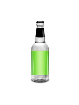Green bottle of bear on white background