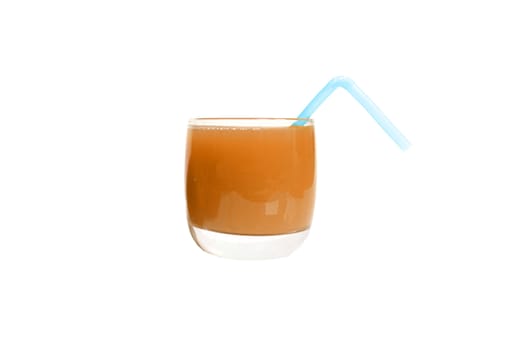 peach juice in glass isolated on white background