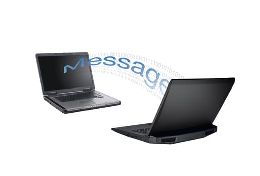 two laptops sending messages to each other