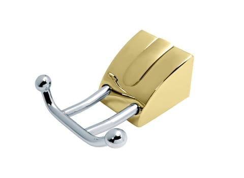 golden towel holder with two bars, isolated