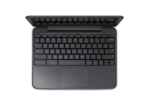 Open black laptop computer, isolated on white background.