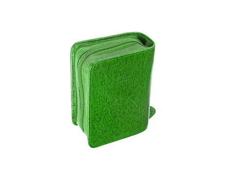 Used green pencil holder case isolated on white