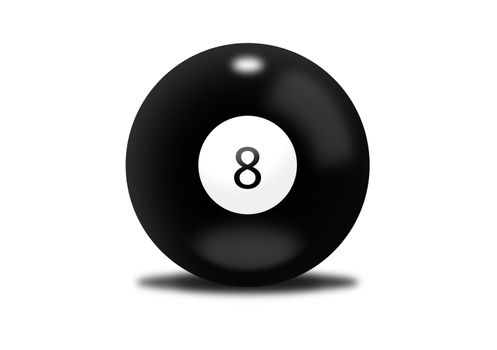 Black billiard ball number eight isolated on white