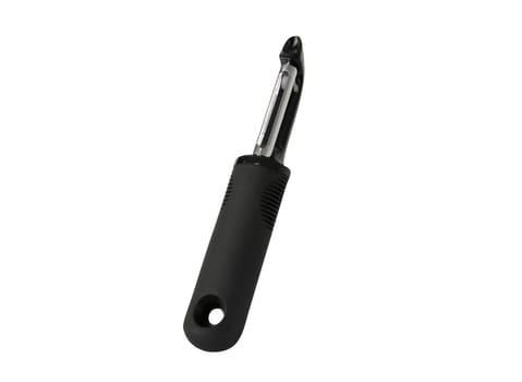 black plastic vegetable peeler isolated on white