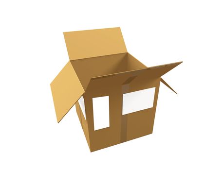 open 3d cardboard box isolated on white
