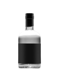black bottle of whiskey isolated on white background