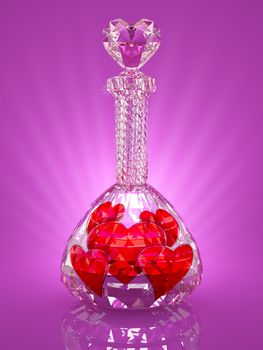 Magic crystal flask full of red hearts