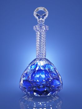 Crystal vessel with content in the form of blue skulls
