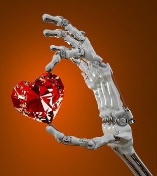 Robotic arm gently holding a heart-shaped diamond