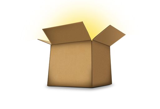 box with light from inside isolated on white