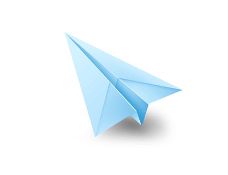 blue origami plane isolated on white background
