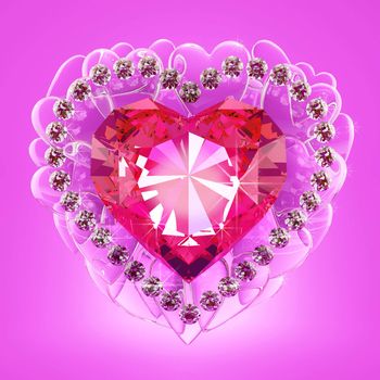 Jewel in the form of a heart surrounded by small diamonds