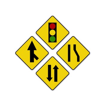 Set of variants Sharp traffic road sign isolated