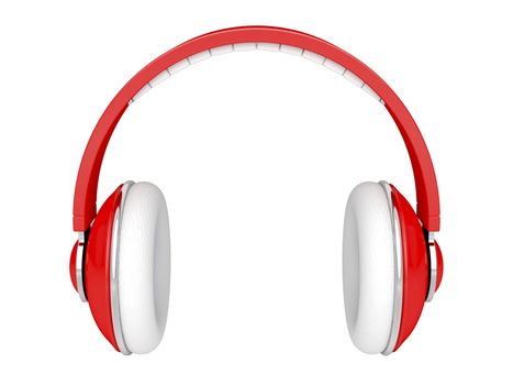 Red DJ headphones isolated on white