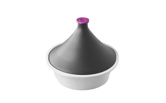 Red plastic closed bowl on white background