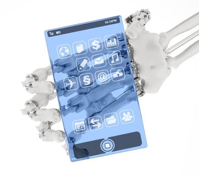 The arm holds a prototype of the transparent phone