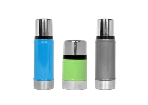 Big and small thermoses, isolated on a white background.