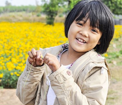 Happy in floower garden