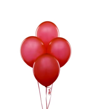 Red flying balloons on a white background