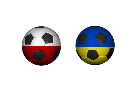 Football (soccer ball) covered with the Polish flag and USA