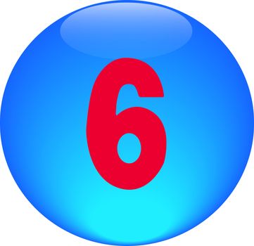 Alphabet icon symbol letter 6 on blue spherical