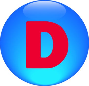 Alphabet icon symbol letter D on blue spherical