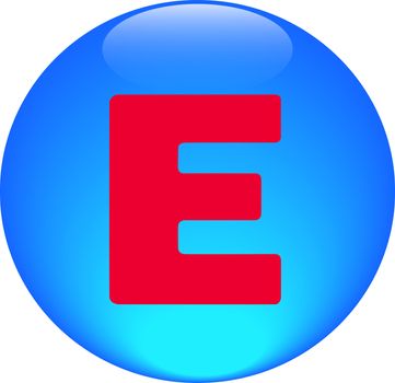 Alphabet icon symbol letter E on blue spherical
