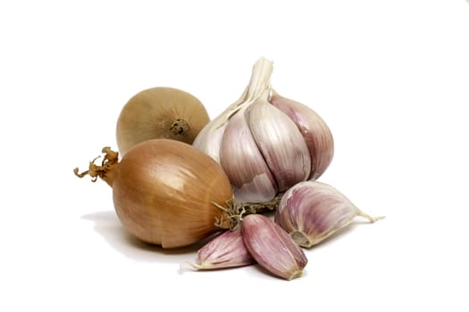 Garlic and onion isolated on white background