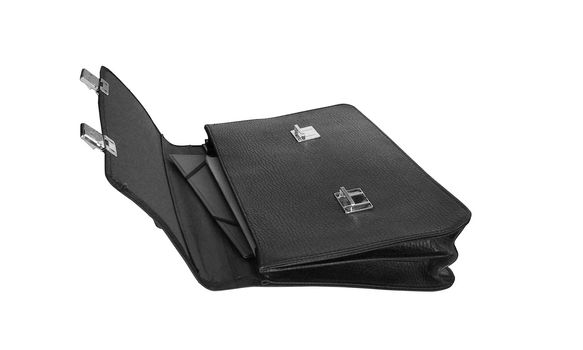 Black leather briefcase isolated on white background