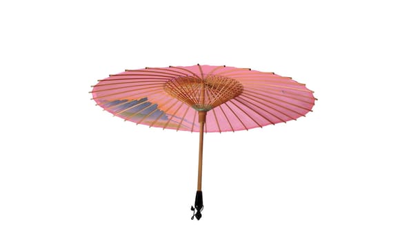 Chinese parasol made of wood. Isolated on white