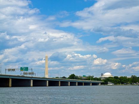 The Washington Monument and Jefferson Memorial in Washington DC as Seen from the Potomac River