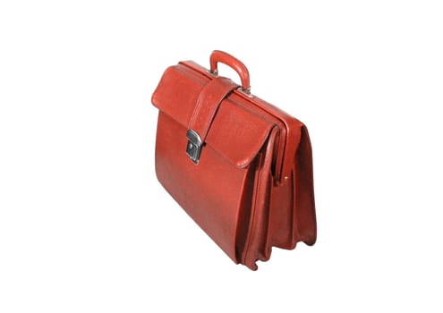 red business briefcase isolated on white background.