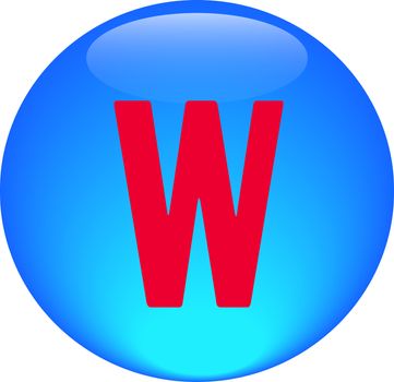Alphabet icon symbol letter W on blue spherical